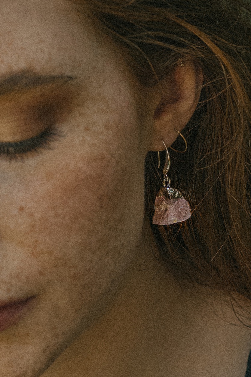 925 Sterling Silver Raw Cut Rose Quartz Rock Earrings