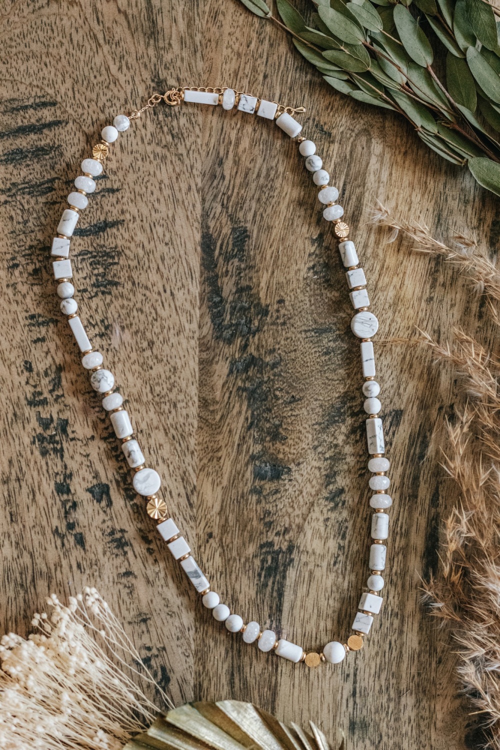 White Turquoise & Chalcedony Semi Precious Stone Necklace