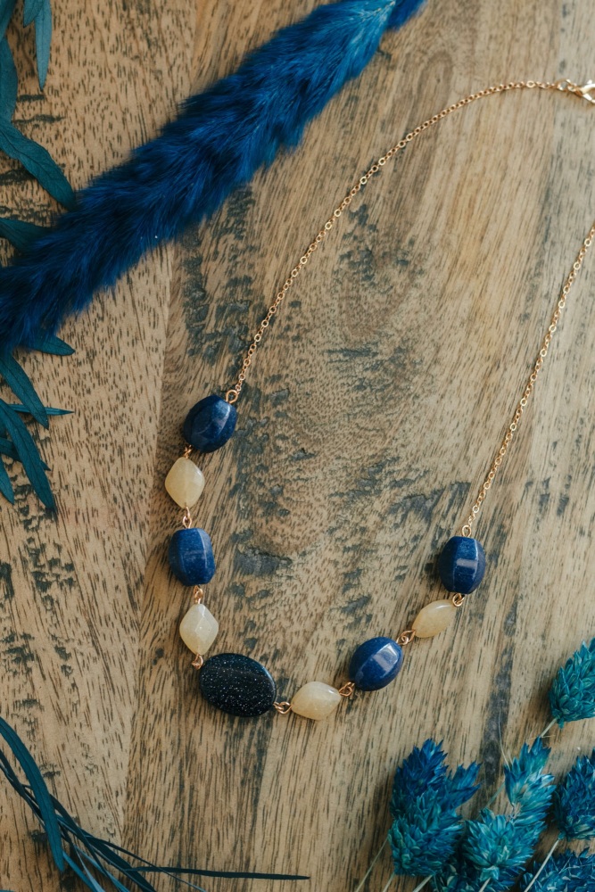 Blue Sandstone Semi Precious Mixed Stone Necklace