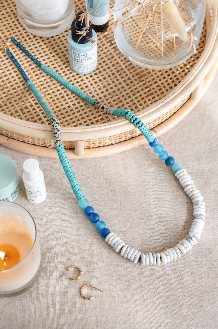Long Length Turquoise Mix Semi Precious Stone Necklace