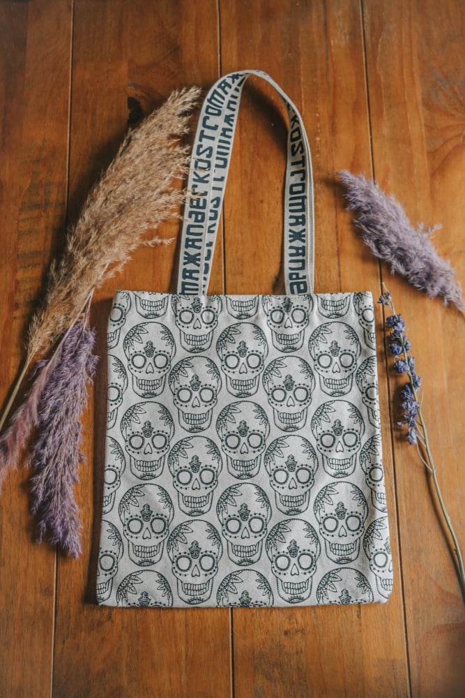 Cream Skull Printed Cotton Shopper Tote Bag by Xander Kostroma 