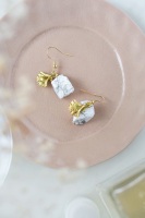 Gold Tone White Turquoise (Howlite) Rock Statement Earrings