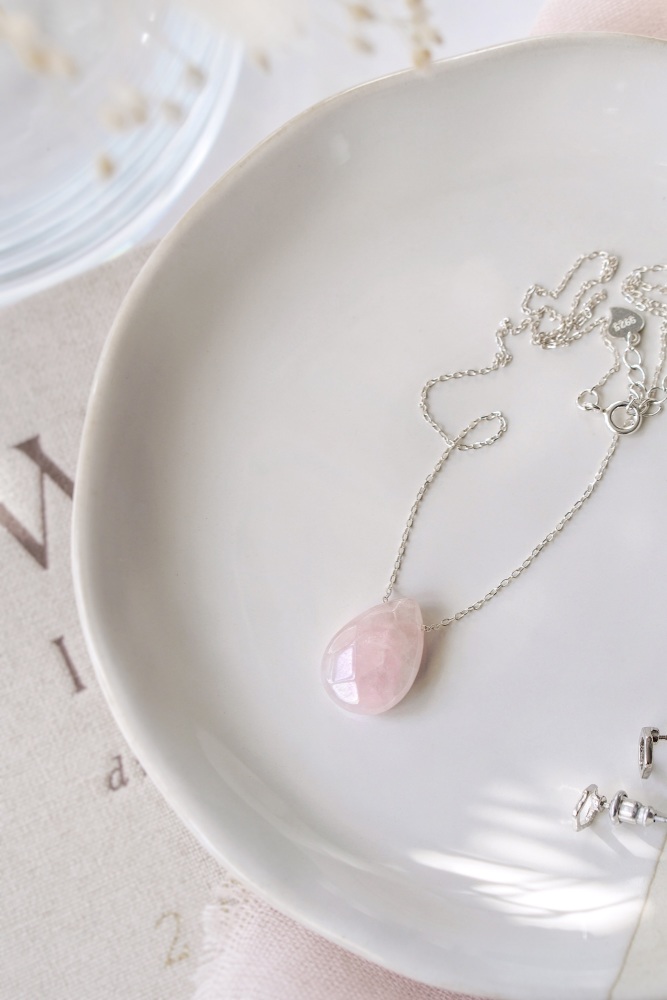 White Druzy & Rose Quartz Necklace, Pink Necklace, J'Adorn Designs