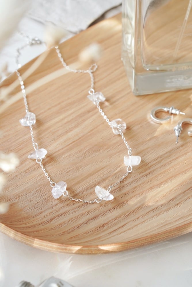 925 Sterling Silver Raw Quartz Stone Crystal Necklace