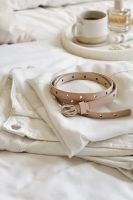 Cream PU Skinny Belt with Heart Holes