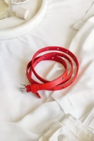 Red PU Skinny Belt with Heart Holes