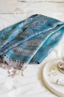 Turquoise Vintage Lace and Paisley Pashmina with Tassels