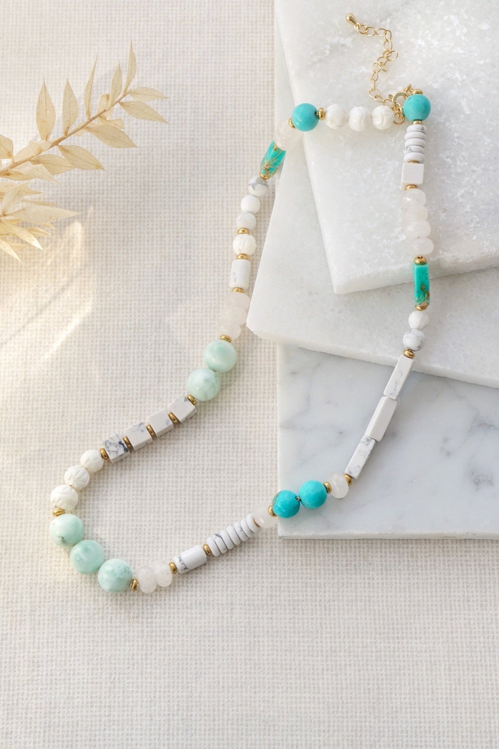 Turquoise & Howlite Asymmetrical Necklace