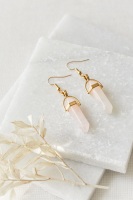 Gold Tone Rose Quartz Crystal Point Earrings