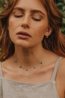925 Sterling Silver Turquoise & Clear Quartz Layered Necklace
