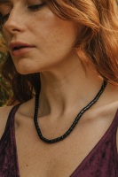 925 Sterling Silver Black Obsidian Beaded Necklace