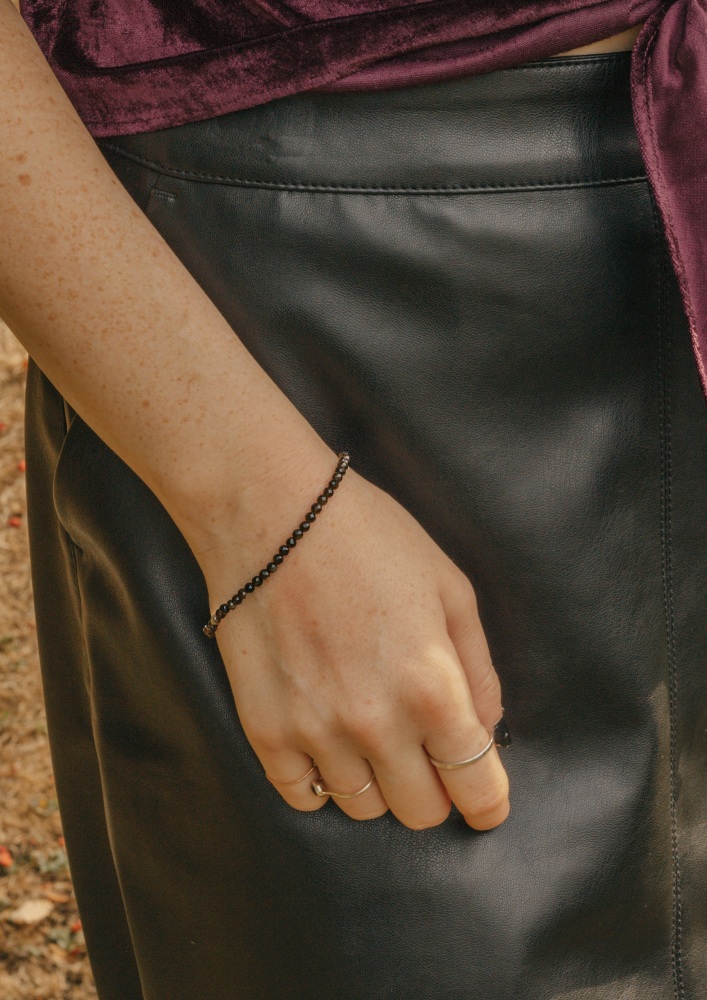 Gold Tone Mini Black Obsidian Crystal Cut Bracelet