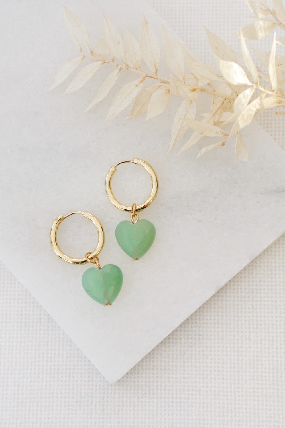 Gold Tone Chunky Hoop and Aventurine Earrings by Xander Kostroma