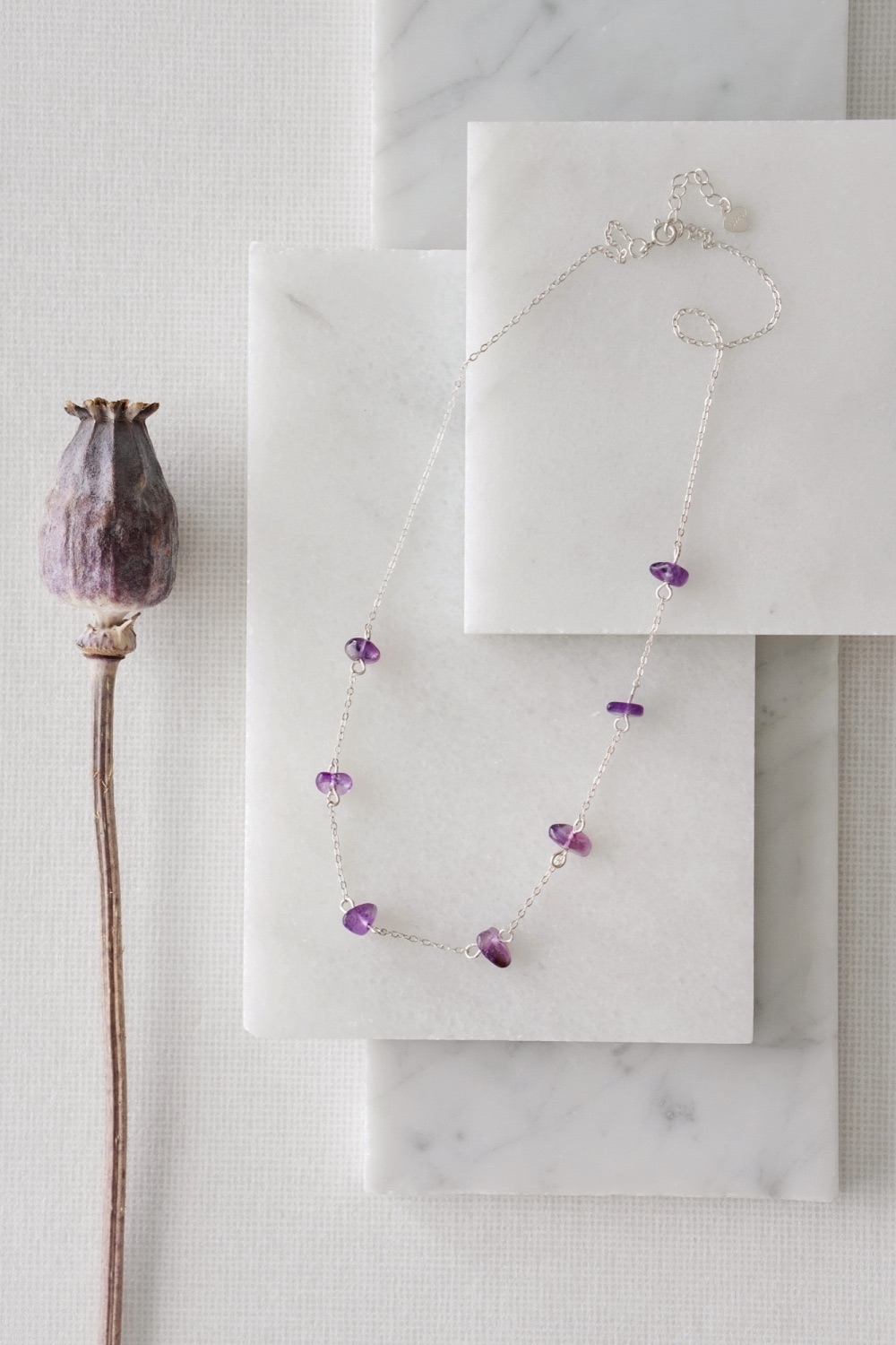 925 Sterling Silver Raw Amethyst Stone Crystal Necklace by Xander Kostroma