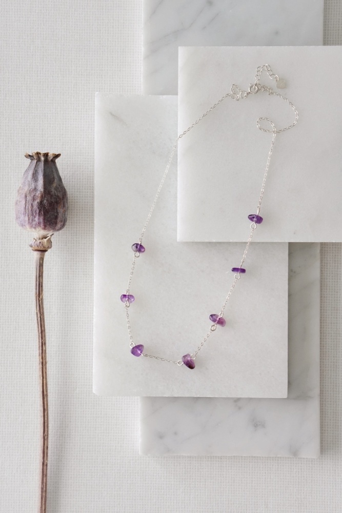 925 Sterling Silver Raw Amethyst Stone Crystal Necklace