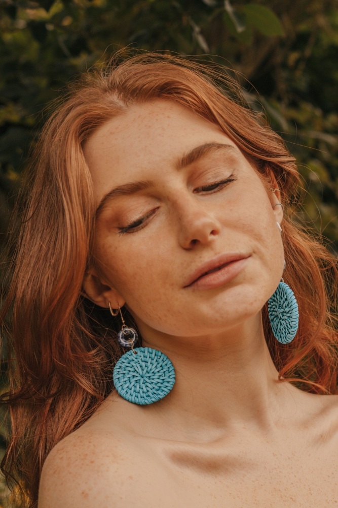 925 Sterling Silver Blue Vein Stone Blue Rattan Earrings 925 Sterling Silver Blue Vein Stone Blue Rattan Earrings