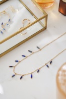 Gold Tone Lapis Lazuli Charm Dropper Necklace