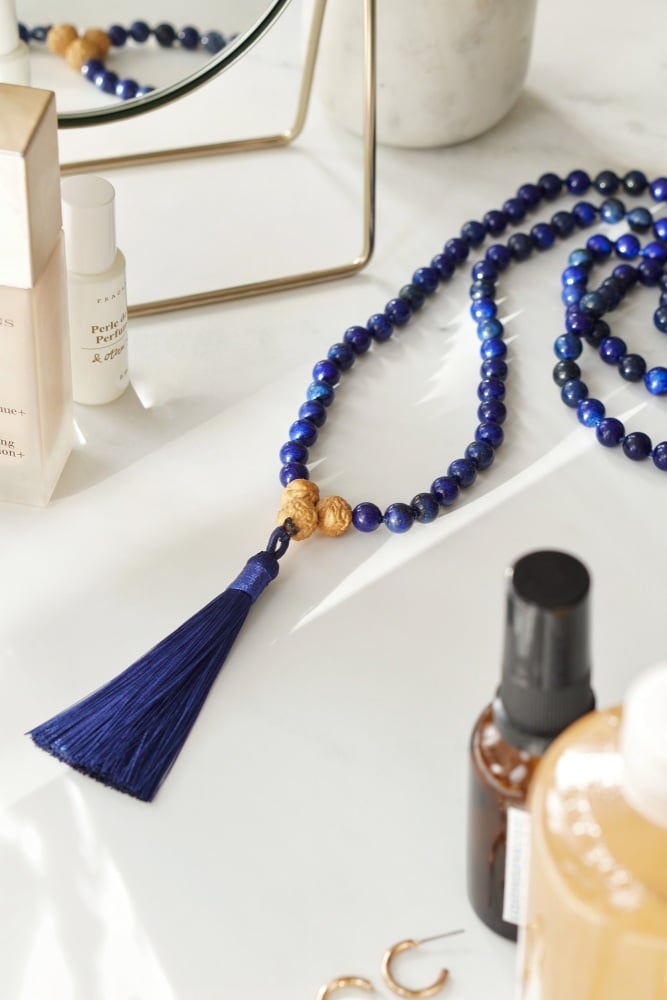 Lapis Lazuli 108 Mala Bead Prayer Necklace with Tassel