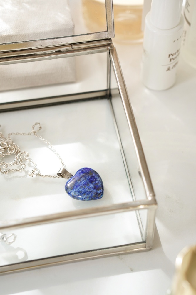 925 Sterling Silver Lapis Lazuli Heart Pendant Necklace