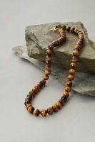 Mens Tigers Eye Chunky Statement Crystal and Brass Necklace