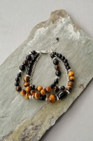 Mens 925 Sterling Silver Tigers Eye and Black Onyx Layer Bracelet