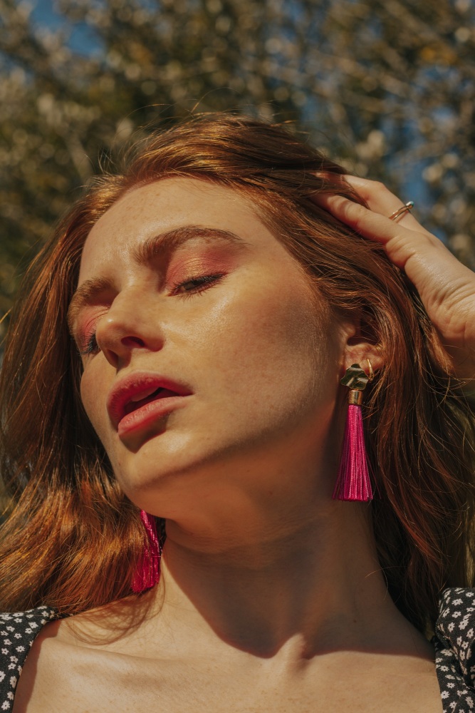 Gold Tone & Fuchsia Pink Tassel Drop Earrings