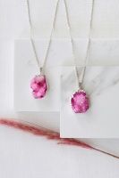 Long Length 925 Sterling Silver Raw Fuchsia Pink Agate Necklace