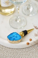 Gold Tone Blue Agate Crystal Wine Bottle Stopper
