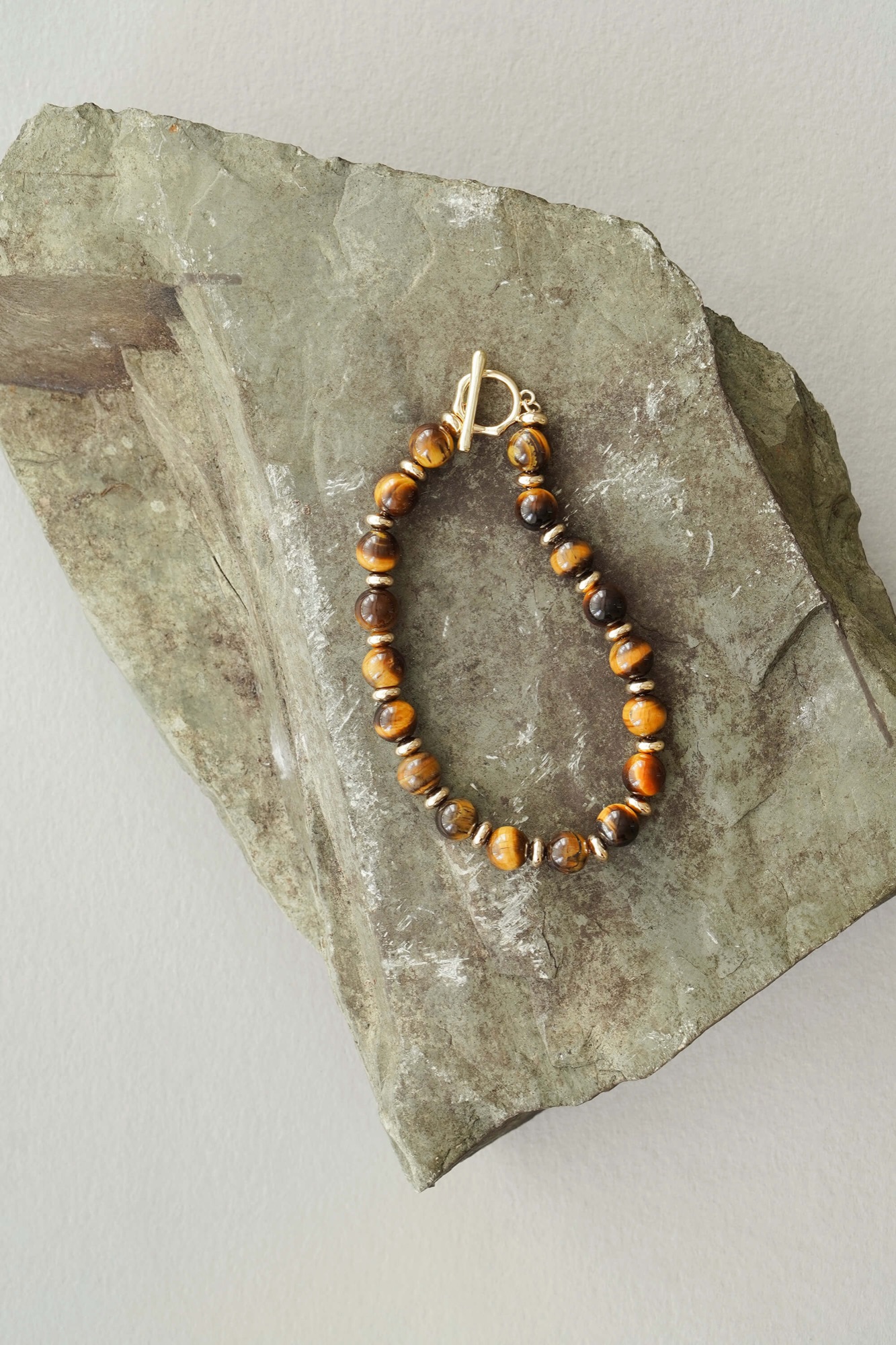 Mens Gold Tone Tigers Eye Crystal Bracelet by Xander Kostroma