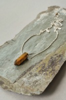 Mens 925 Sterling Silver Tigers Eye Bullet Pendant Necklace