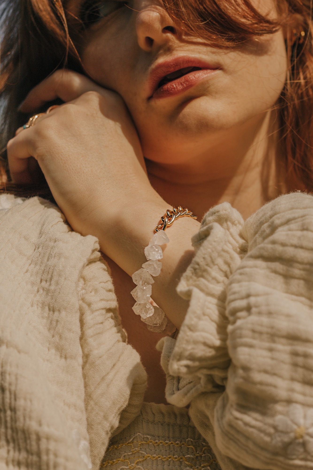 Gold Tone Curb Chain and Quartz Crystal Bracelet by Xander Kostroma