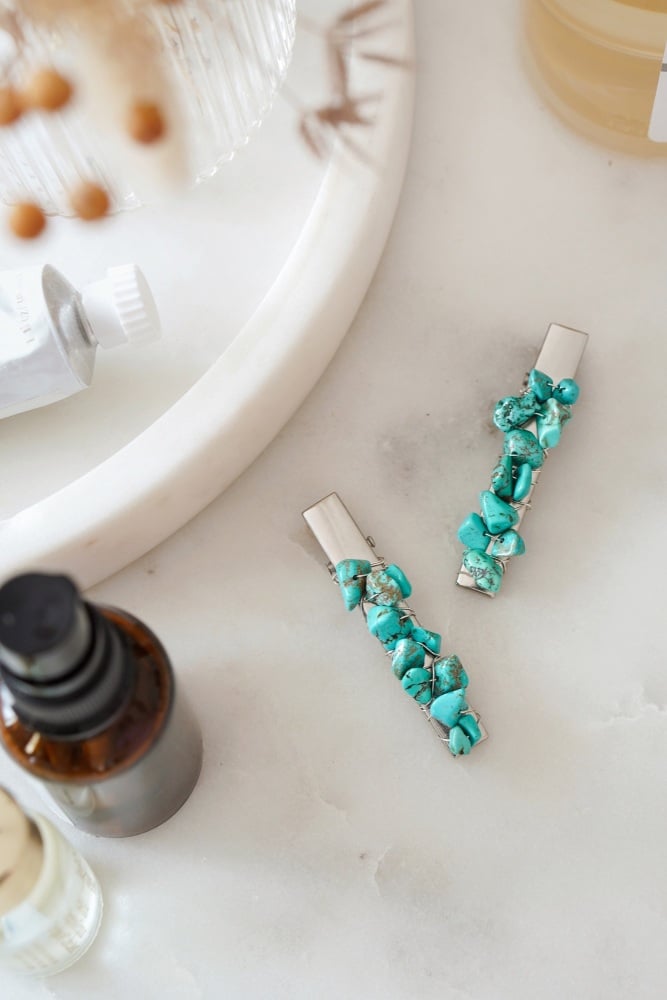 Turquoise Crystal Hair Clip - Set of 2