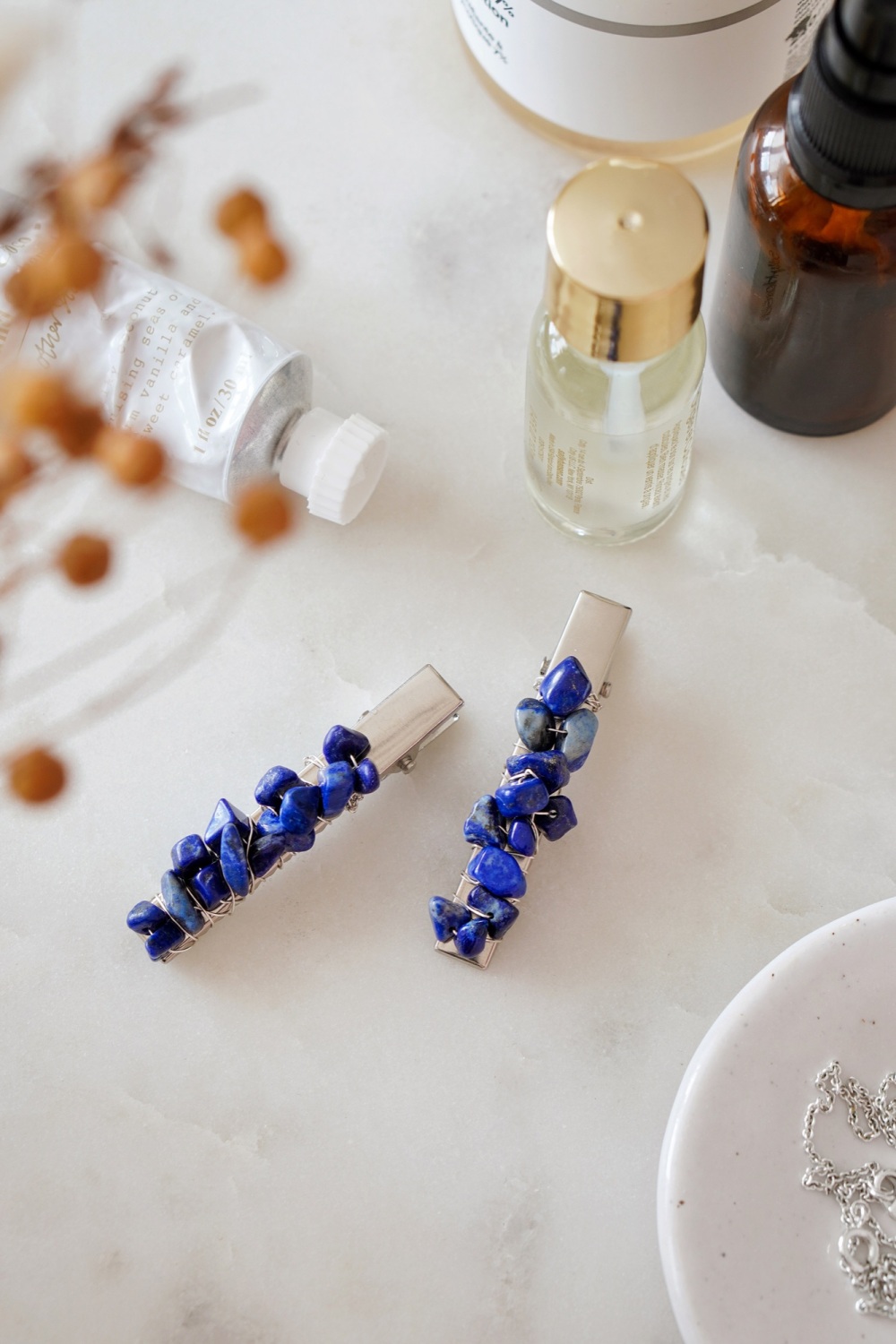 Lapis Lazuli Crystal Hair Clip - Set of 2