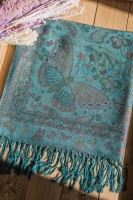 Turquoise Vintage Butterfly & Tassel Pashmina Scarf