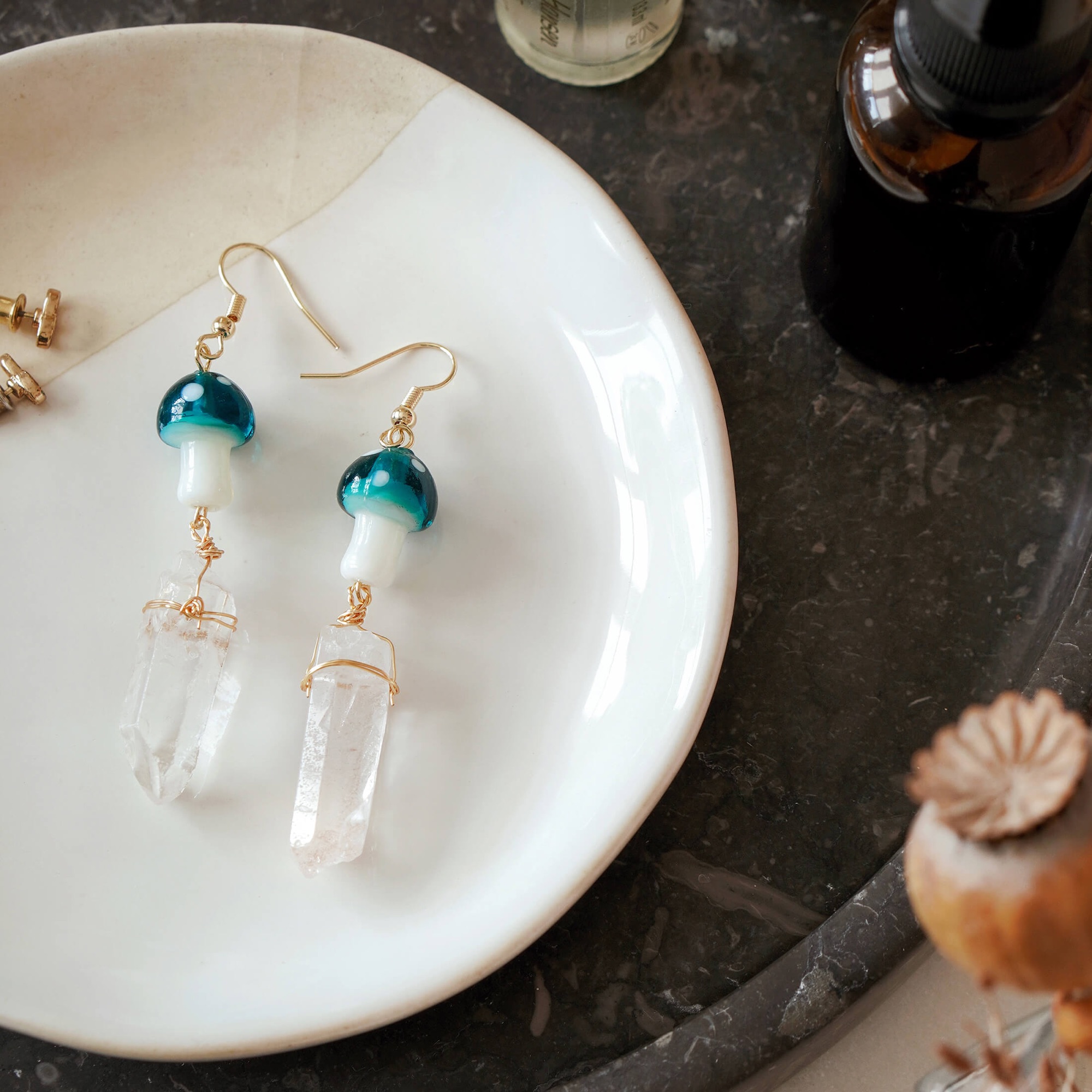Mushroom Crystal Earrings by Xander Kostroma