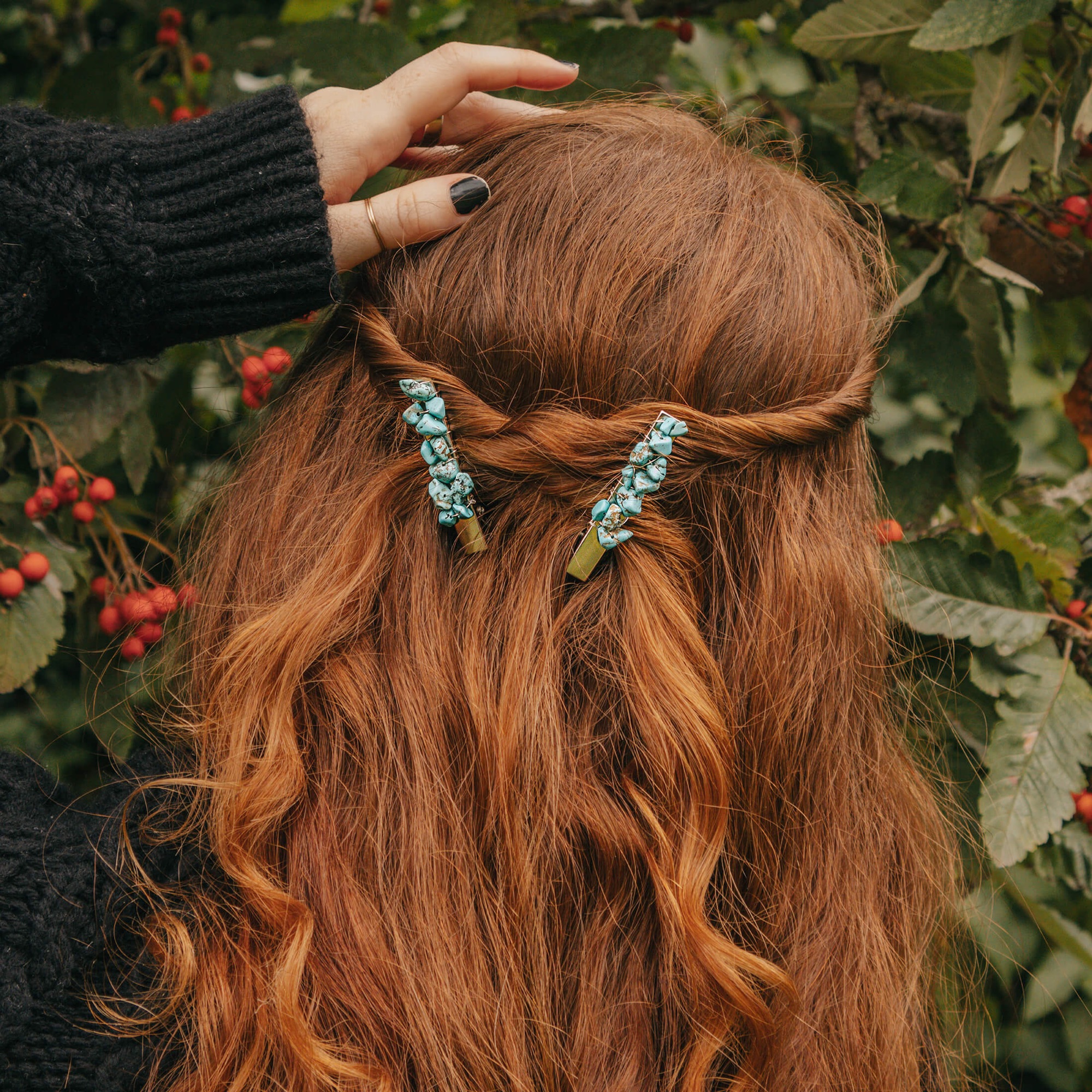 Turquoise Crystal Hair Clips by Xander Kostroma