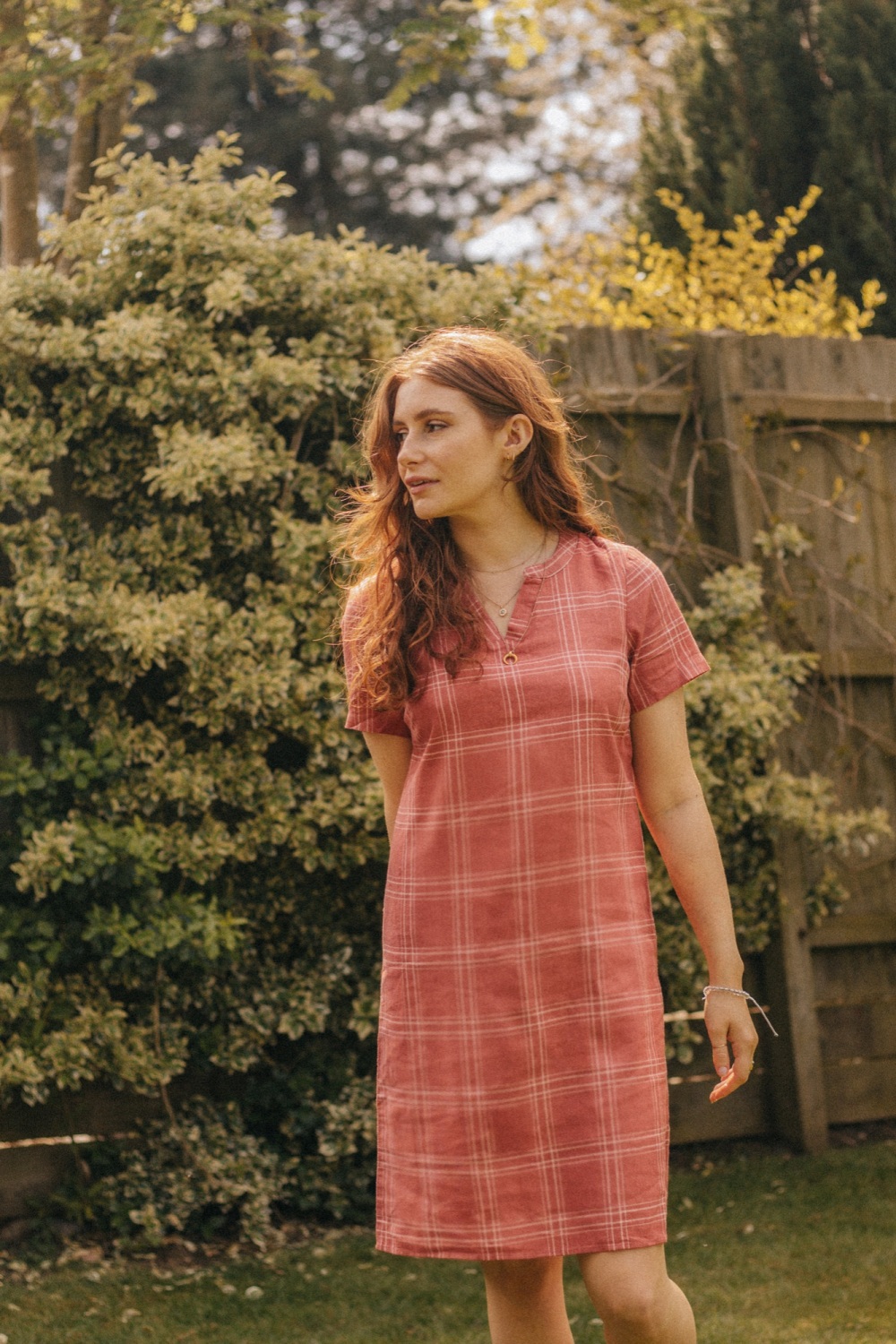 Linen Blend Check Summer Dress