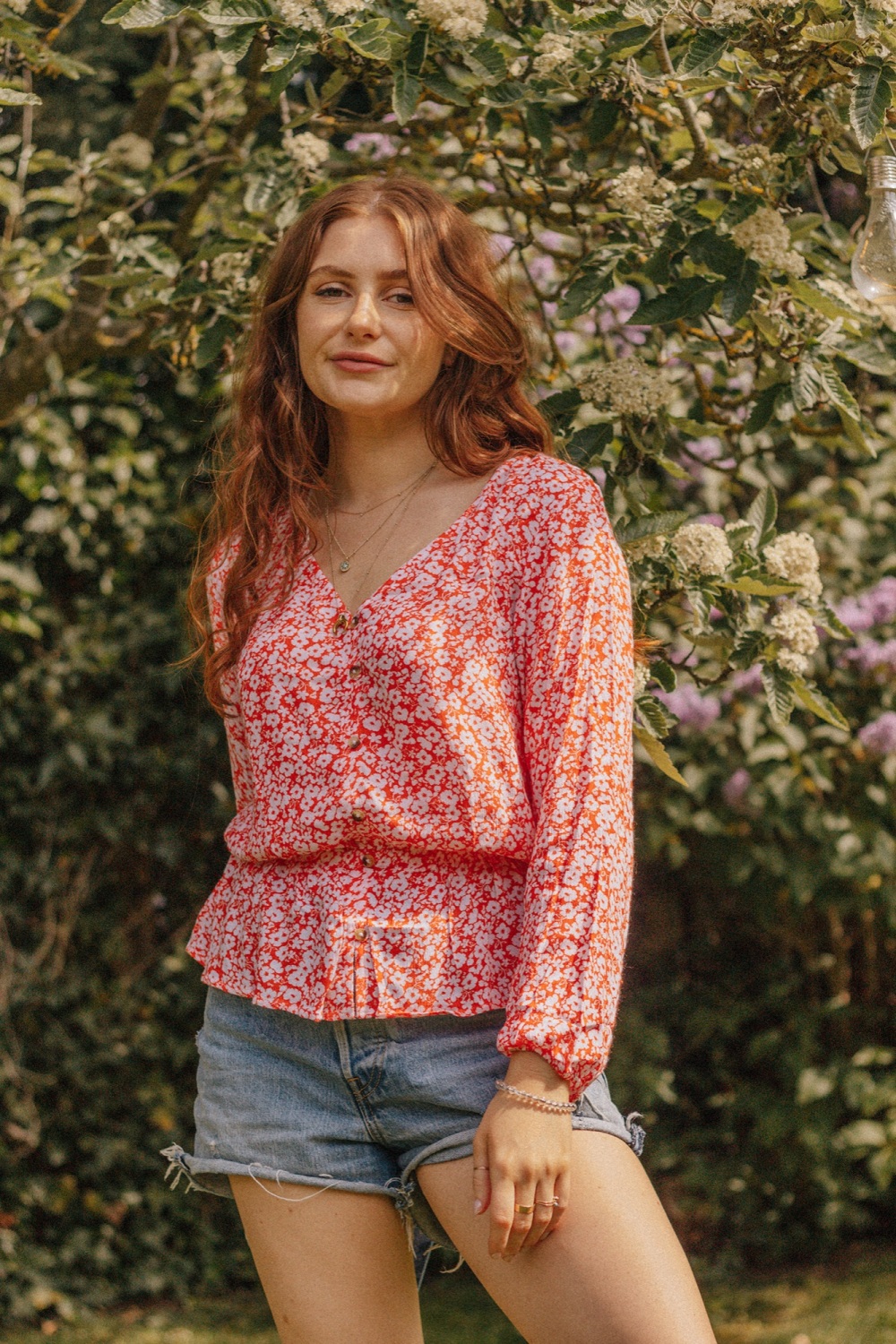 Long Sleeve Viscose Orange Floral Top