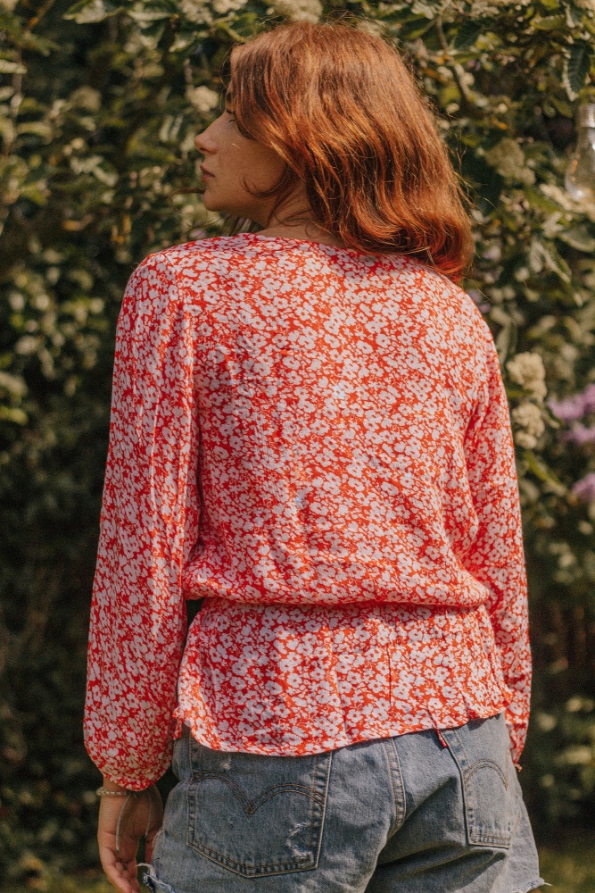 Long Sleeve Viscose Orange Floral Top