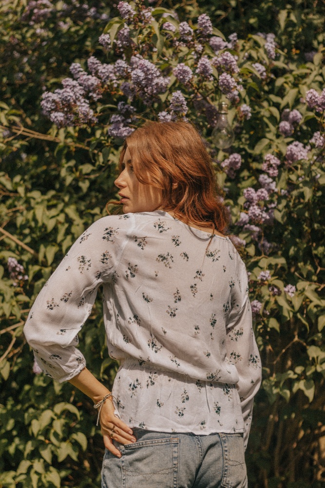Long Sleeve Viscose Cream Floral Top
