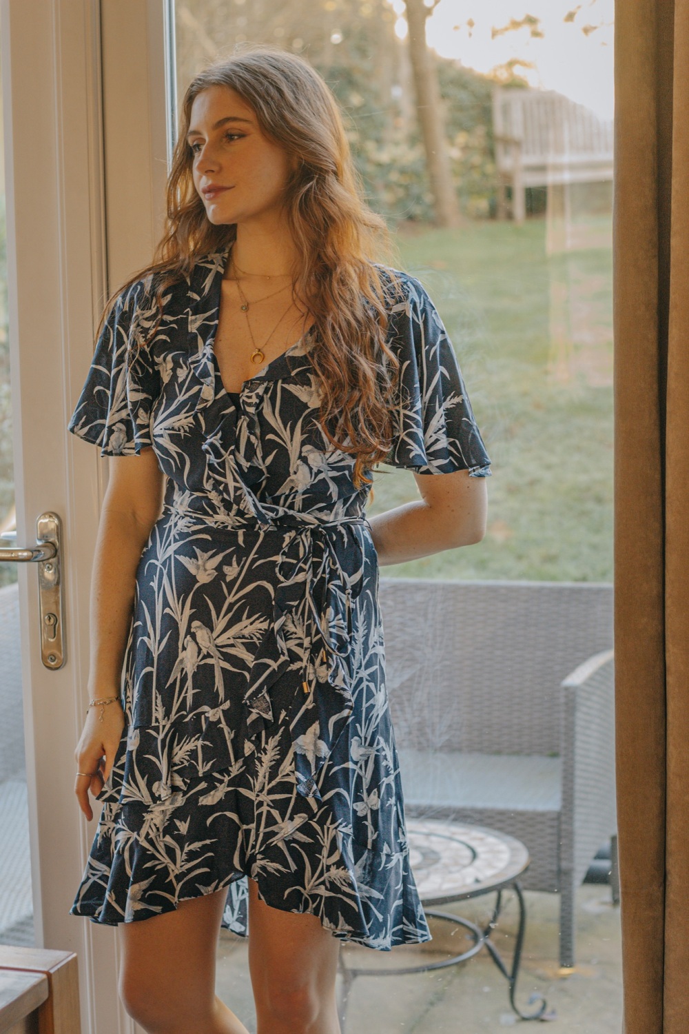 Wrap Navy Blue Vintage Bird Dress