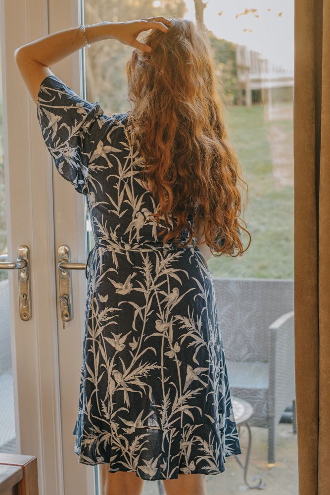 Wrap Navy Blue Vintage Bird Dress