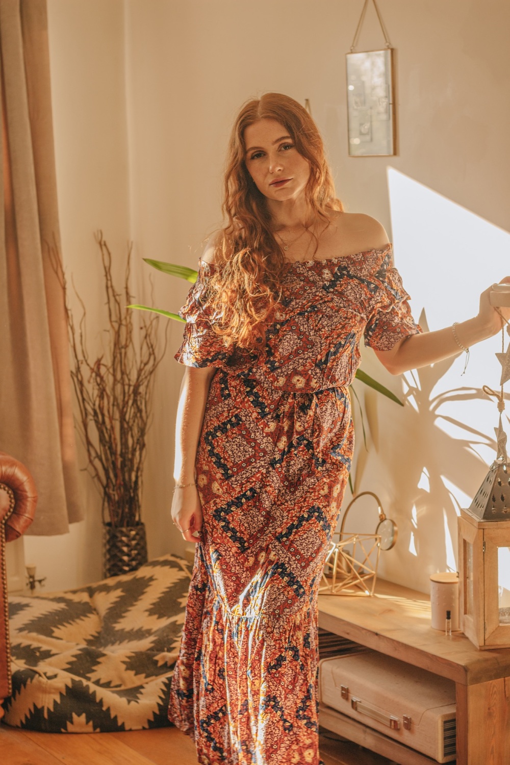 Off The Shoulder 70s Bohemian Floral Dress