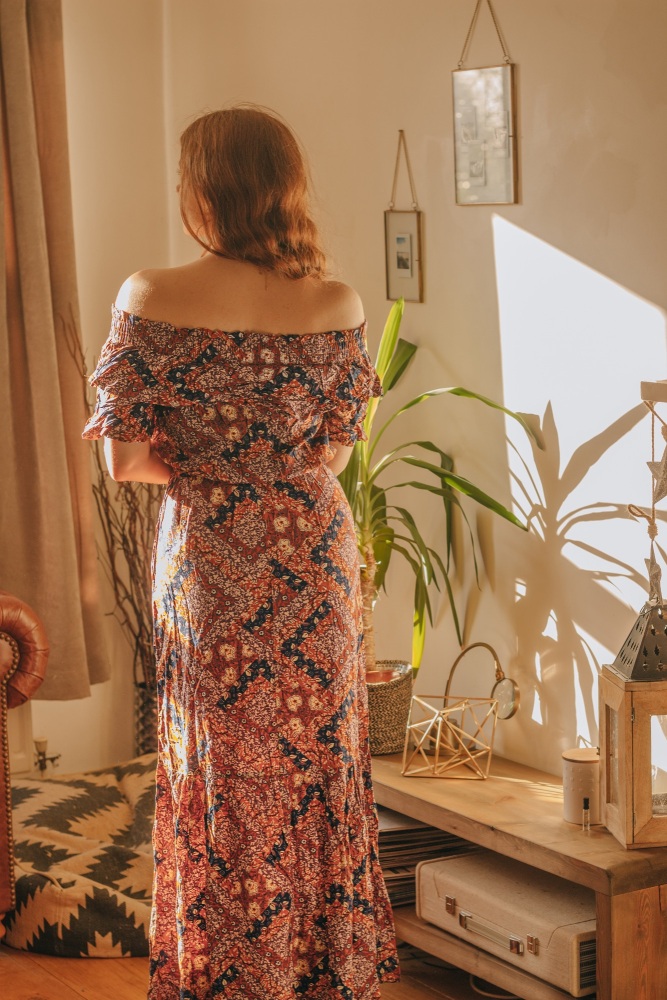 Off The Shoulder 70s Bohemian Floral Dress