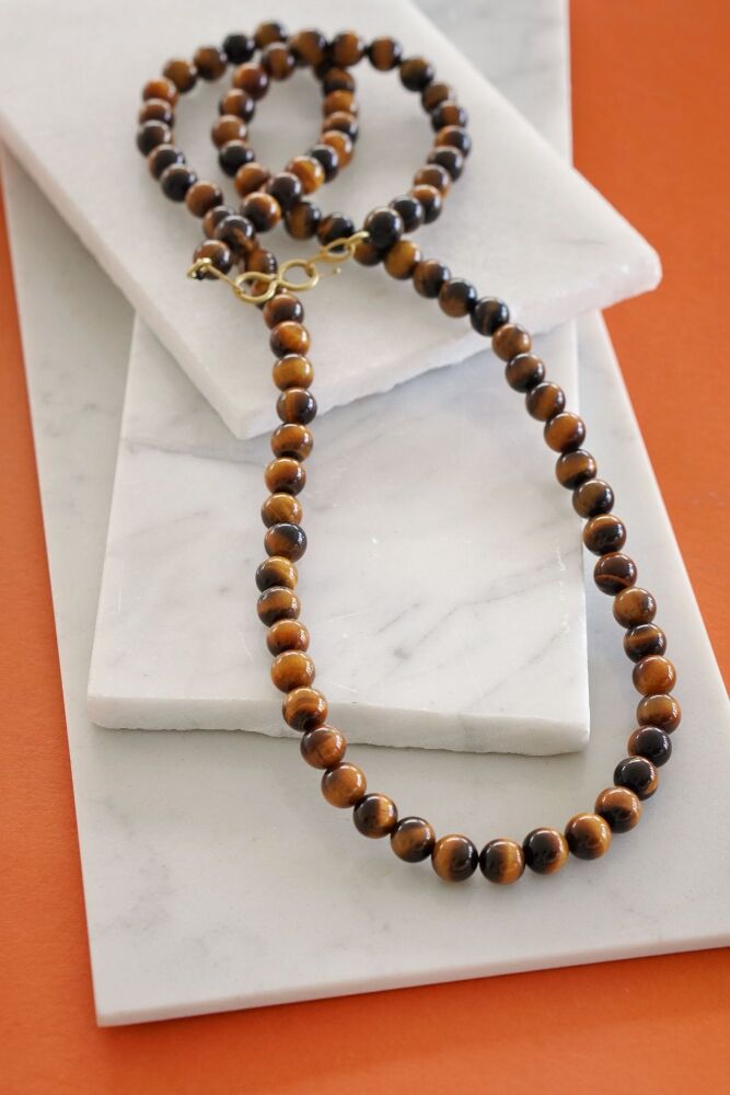 Mens Long Length Tigers Eye Necklace