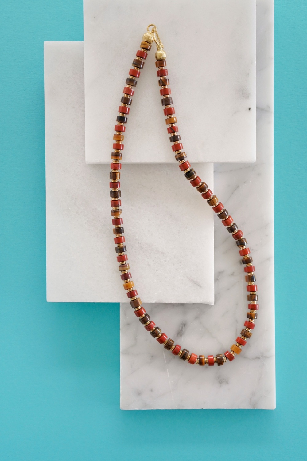 Mens Tigers Eye And Red Jasper Necklace