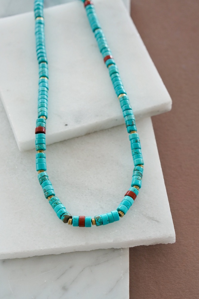 Mens Turquoise And red Jasper Necklace