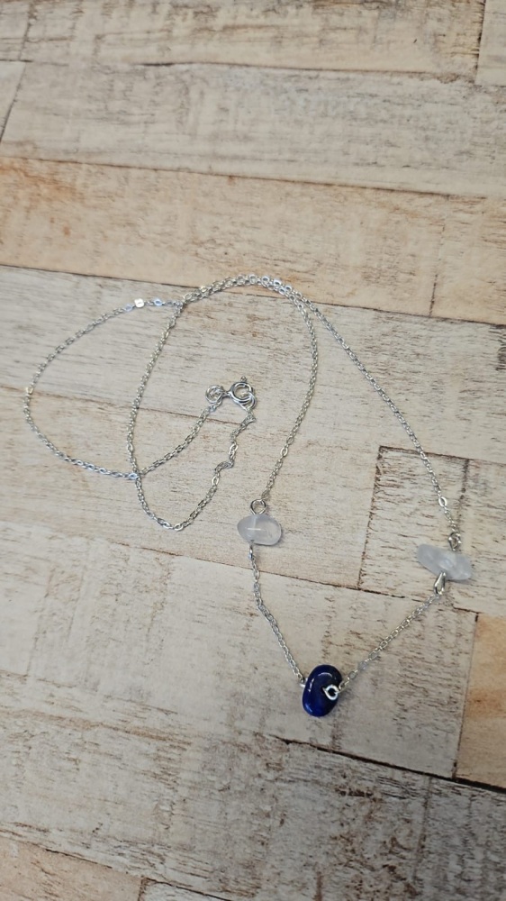 925 Sterling Silver Lapis Lazuli & Quartz Necklace