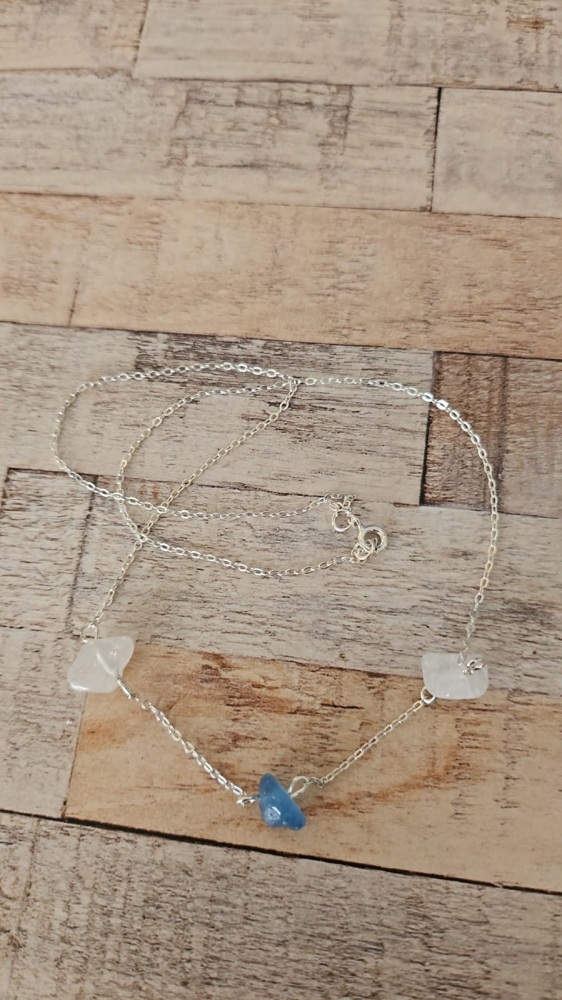 925 Sterling Silver Aquamarine & Quartz Necklace
