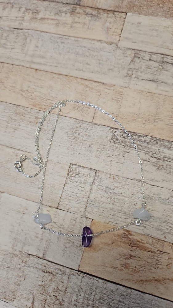925 Sterling Silver Aquamarine & Amethyst Necklace